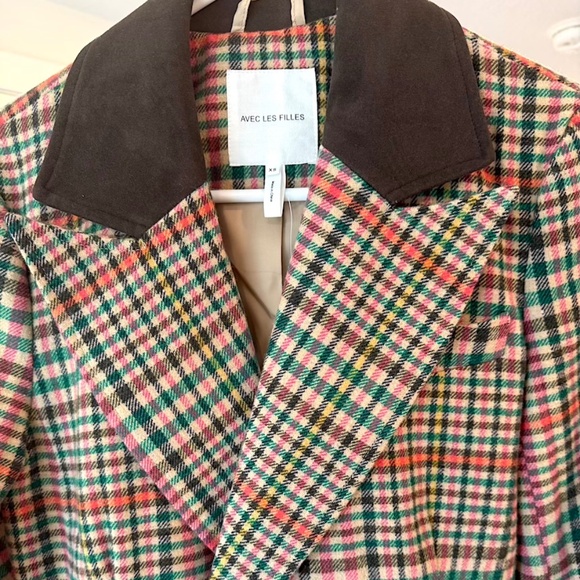 Avec Les Filles Double-Breasted Elbow-Patch Plaid Jacket - X-Small (NWT) - Picture 5 of 13